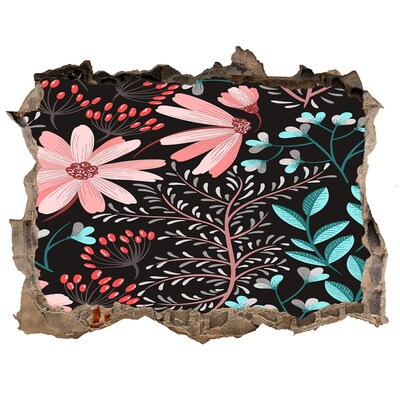 Pegatina de vinilo agujero 3d para pared Patrón floral sobre fondo negro