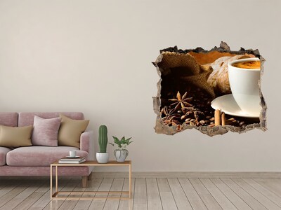 Vinilo pared rota 3d efecto realista Café y pan fresco