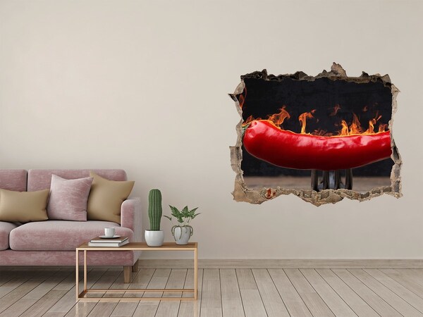 Vinilo pared rota 3d efecto realista Pimienta de fuego