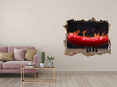 Vinilo pared rota 3d efecto realista Pimienta de fuego