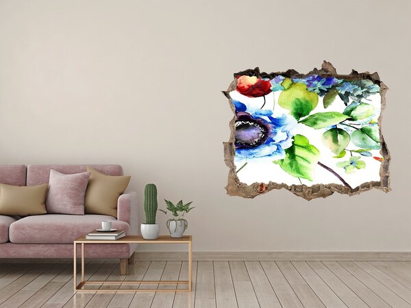 Vinilo pared rota 3d efecto realista Una explosión floral de color
