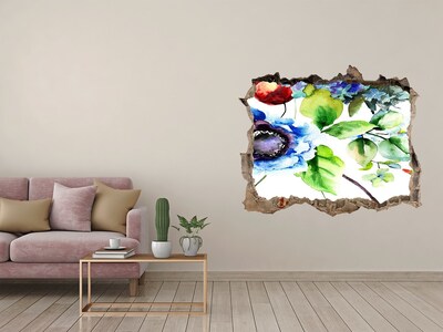 Vinilo pared rota 3d efecto realista Una explosión floral de color
