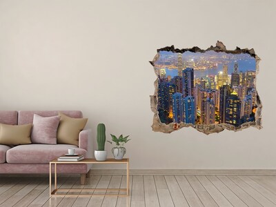 Pegatina de vinilo agujero 3d para pared Vista de Hong Kong de noche