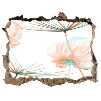 Pegatina de vinilo agujero 3d para pared Paisaje de flores a través de un agujero en la pared