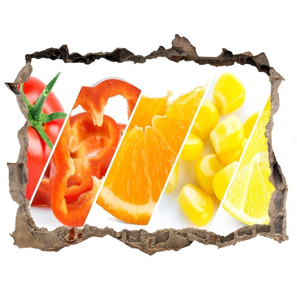 Vinilo pared rota 3d efecto realista El paraíso de las frutas detrás del muro