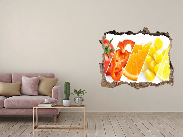 Vinilo pared rota 3d efecto realista El paraíso de las frutas detrás del muro