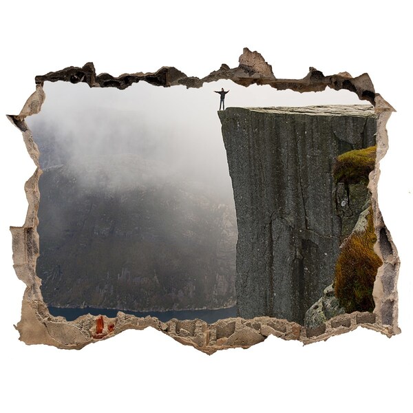 Trampantojo de pared rota efecto profundidad Vista desde el acantilado sobre el fiordo