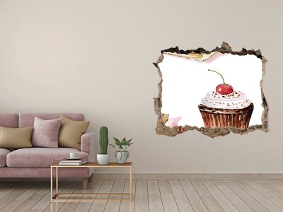 Vinilo pared rota 3d efecto realista Delicioso cupcake con una cereza
