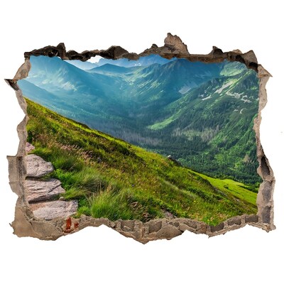 Pegatina de vinilo agujero 3d para pared Paisaje de montaña detrás del agujero en la pared