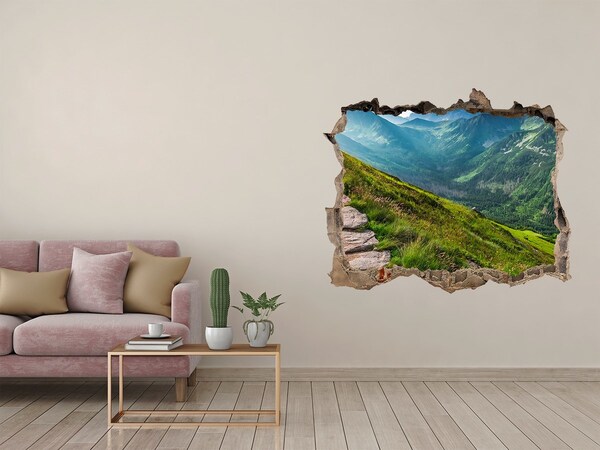 Pegatina de vinilo agujero 3d para pared Paisaje de montaña detrás del agujero en la pared