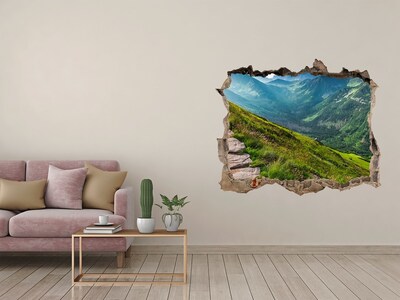 Pegatina de vinilo agujero 3d para pared Paisaje de montaña detrás del agujero en la pared