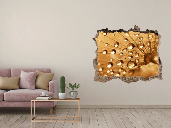 Vinilo pared rota 3d efecto realista Gotas sobre una hoja