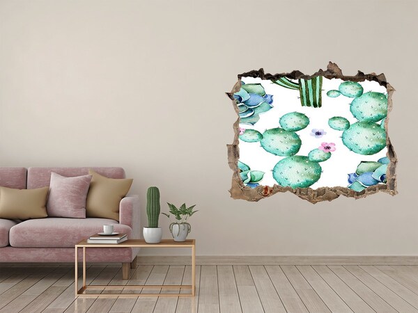 Vinilo pared rota 3d efecto realista Cactus en un agujero en la pared