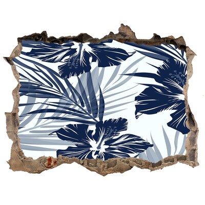 Vinilo pared rota 3d efecto realista Paraíso tropical con flores