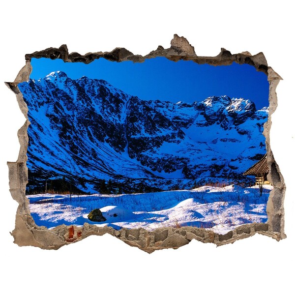 Pegatina agujero en la pared autoadhesiva Cabaña de invierno en las montañas