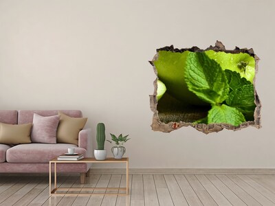 Vinilo pared rota 3d efecto realista Manzana verde con menta