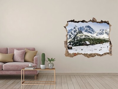 Trampantojo de pared rota efecto profundidad paisaje de montaña invernal
