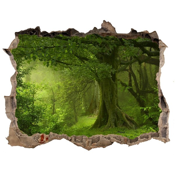 Vinilo pared rota 3d efecto realista Un bosque verde lleno de vida