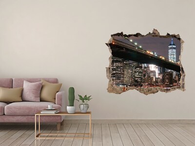 Pegatina de vinilo agujero 3d para pared Puente de Brooklyn de noche