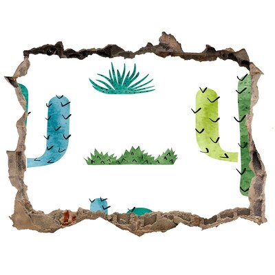 Trampantojo de pared rota efecto profundidad Paisaje verde con cactus
