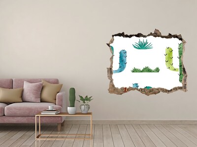 Trampantojo de pared rota efecto profundidad Paisaje verde con cactus