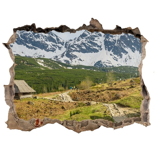 Pegatina agujero en la pared autoadhesiva Paisaje de montaña con un pueblo