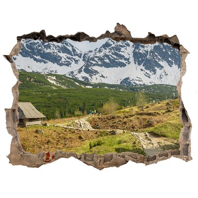 Pegatina agujero en la pared autoadhesiva Paisaje de montaña con un pueblo