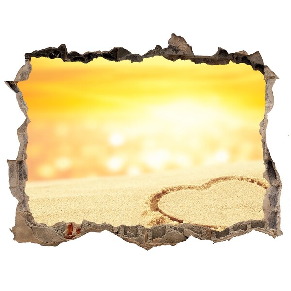 Pegatina agujero en la pared autoadhesiva Playa dorada con corazón