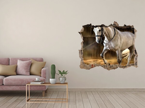 Vinilo pared rota 3d efecto realista Un caballo en el establo