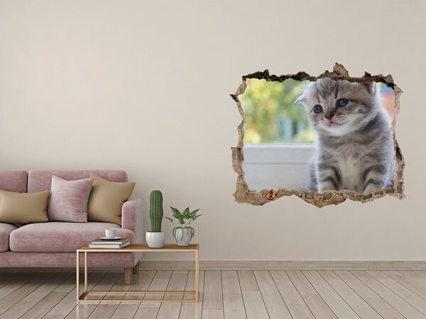 Vinilo pared rota 3d efecto realista Gatito en un agujero en la pared