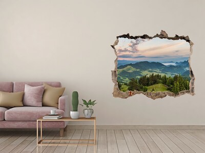 Vinilo pared rota 3d efecto realista Paisaje de montaña al amanecer