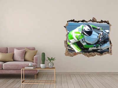 Pegatina de vinilo agujero 3d para pared Carrera de motos en acción