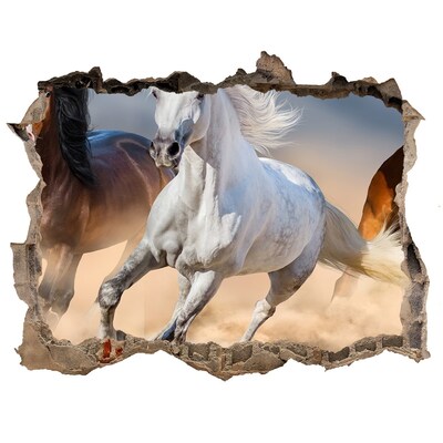 Dziura 3d fototapeta naklejka Dziki galop koni