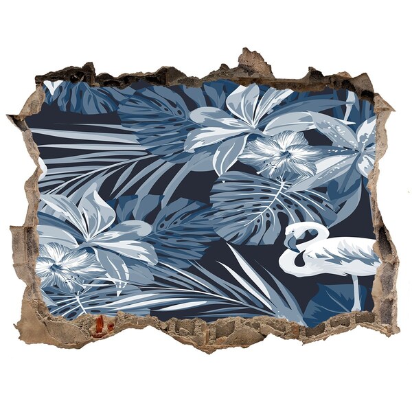 Pegatina de vinilo agujero 3d para pared Paraíso tropical con flamencos