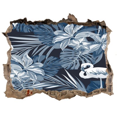 Pegatina de vinilo agujero 3d para pared Paraíso tropical con flamencos