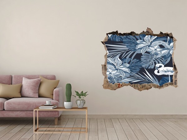 Pegatina de vinilo agujero 3d para pared Paraíso tropical con flamencos