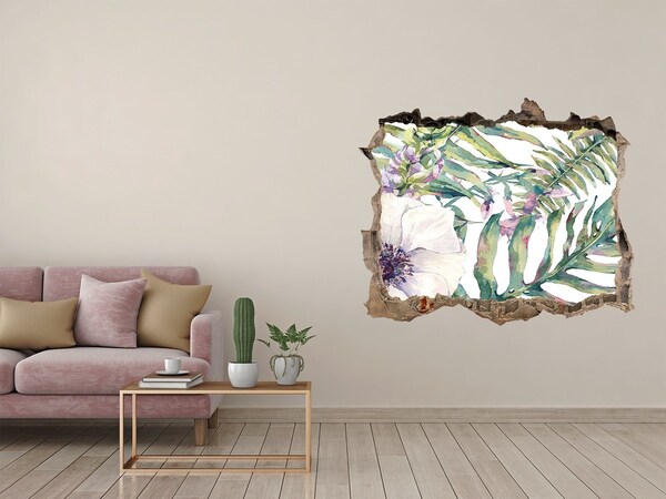 Vinilo pared rota 3d efecto realista Jardín tropical detrás del muro