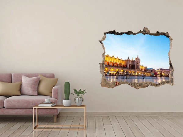 Trampantojo de pared rota efecto profundidad Cracovia al atardecer