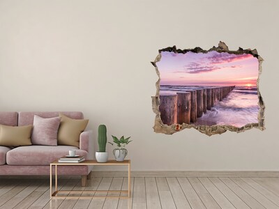 Vinilo pared rota 3d efecto realista Puesta de sol sobre el mar