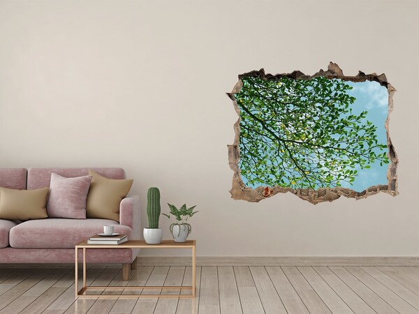 Pegatina de vinilo agujero 3d para pared Hojas verdes bajo un cielo azul