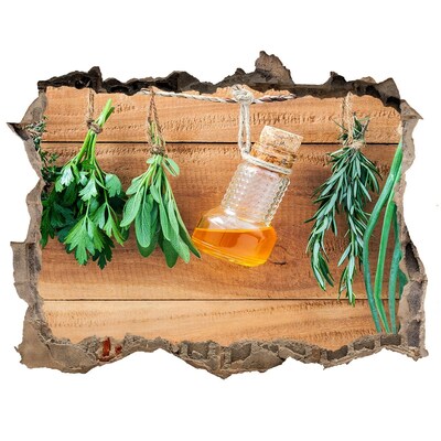 Pegatina de vinilo agujero 3d para pared Aceite de hierbas en un entorno rústico