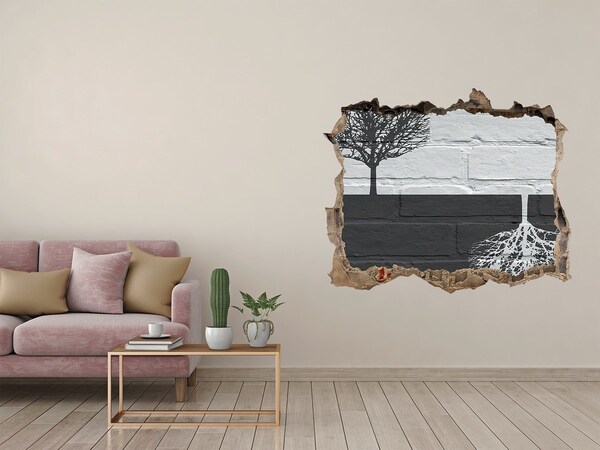 Vinilo pared rota 3d efecto realista Un árbol con raíces