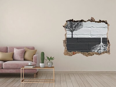 Vinilo pared rota 3d efecto realista Un árbol con raíces