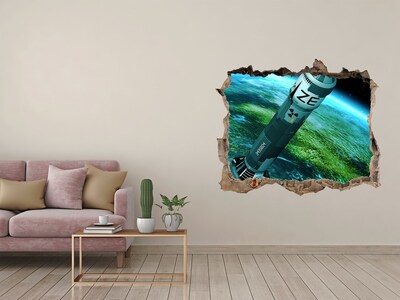 Pegatina de vinilo agujero 3d para pared Cohete en el espacio