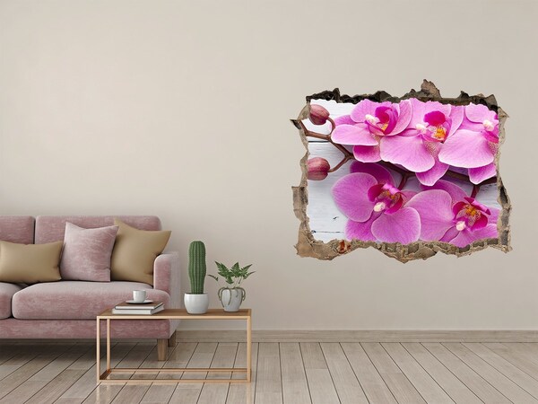 Pegatina de vinilo agujero 3d para pared Flores de orquídea a través de un agujero en la pared