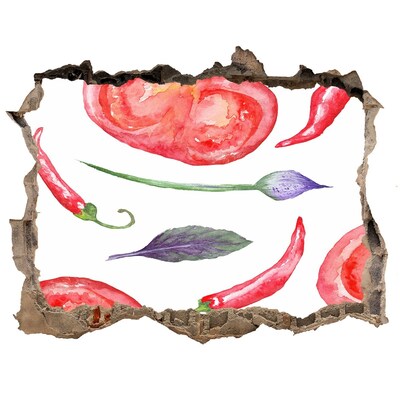 Pegatina de vinilo agujero 3d para pared Frutas y verduras en un agujero en la pared