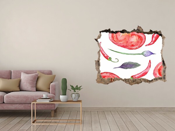 Pegatina de vinilo agujero 3d para pared Frutas y verduras en un agujero en la pared