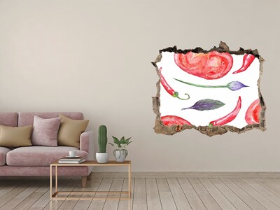 Pegatina de vinilo agujero 3d para pared Frutas y verduras en un agujero en la pared