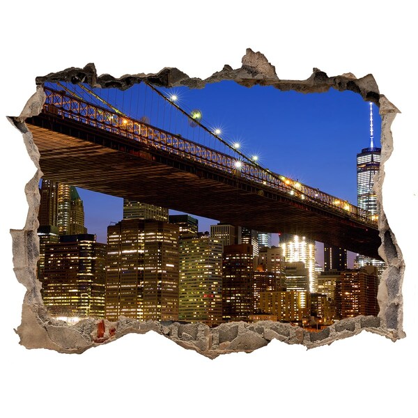 Vinilo pared rota 3d efecto realista Puente de Brooklyn de noche