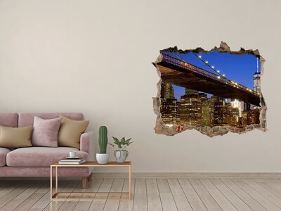 Vinilo pared rota 3d efecto realista Puente de Brooklyn de noche